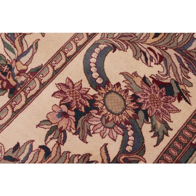 Shabby Chic Floral 1990's Pak-Persian Ivory/Ivory Wool Rug - 9'1'' X 12'1'' For Sale In New York - Image 6 of 9