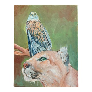 Realist Oil Painting of a Hawk and Cougar For Sale