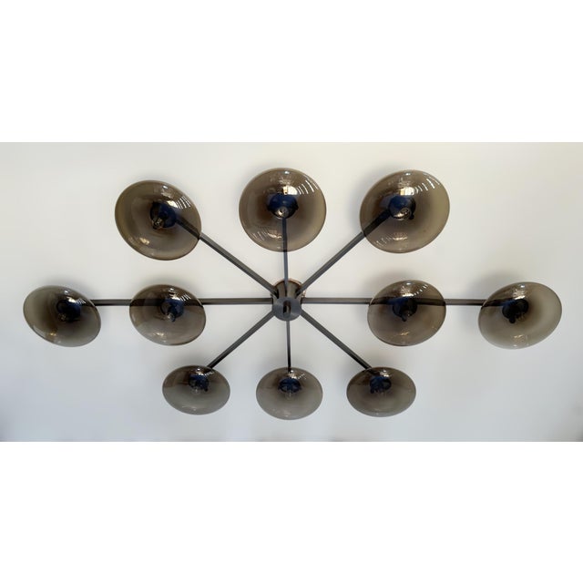 Italian 21st Century Dieci Satin Black Nickel Smoky Murano Flush Mount by Fabio LTD For Sale - Image 3 of 6