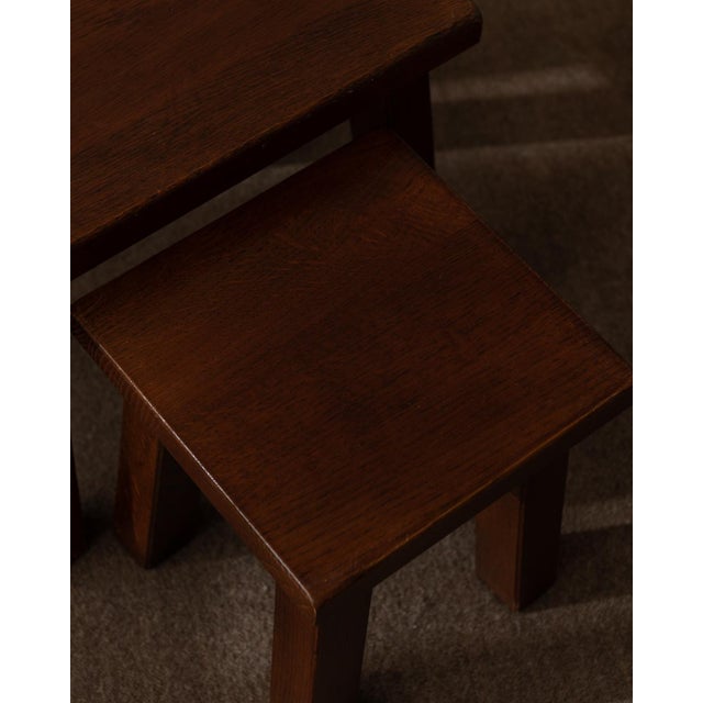 Vintage Brutalist Oak Nesting Tables, 1970s, Set of 3 For Sale - Image 11 of 18