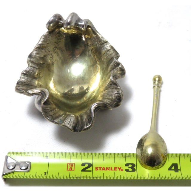 Original Pair of Antique European Heavy Cast Solid Coin Silver Open Salt Cellars & Matching Spoons For Sale - Image 12 of 13