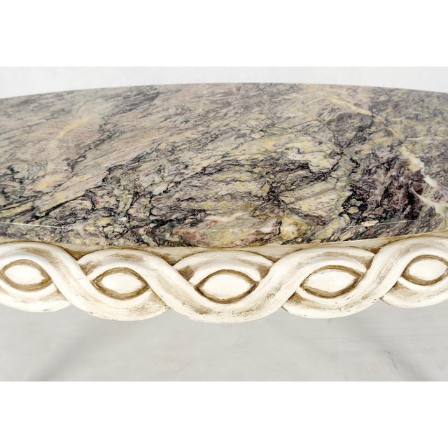 Braided Bezel Oval Marble Top White Pickle Finish French Provincial Coffee Table MINT!
