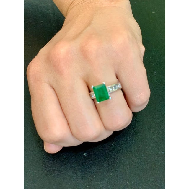 3.5 Carat Emerald Cut Emerald and 0.5 Carat Diamond Ring 14 Karat White Gold For Sale - Image 14 of 18