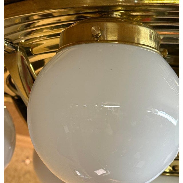 1920s Art Nouveau Brass and Glass Ceiling Light, 1920s For Sale - Image 5 of 7