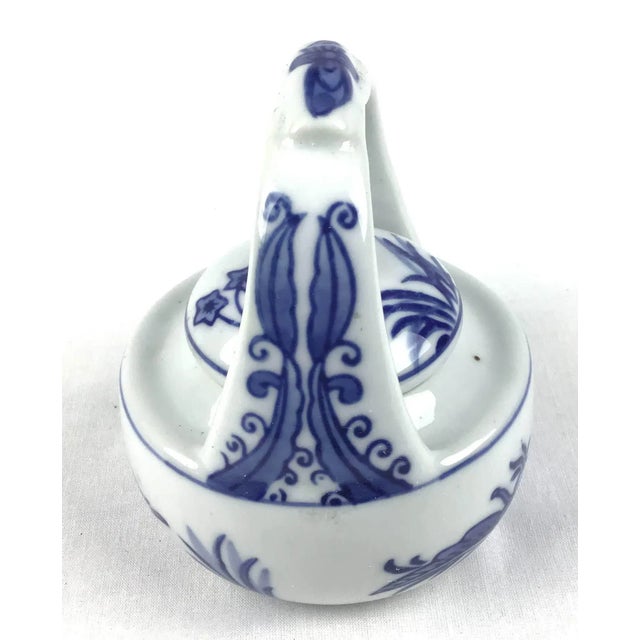1980s Vintage Chinese Style Blue & White Tea Pot For Sale - Image 5 of 12