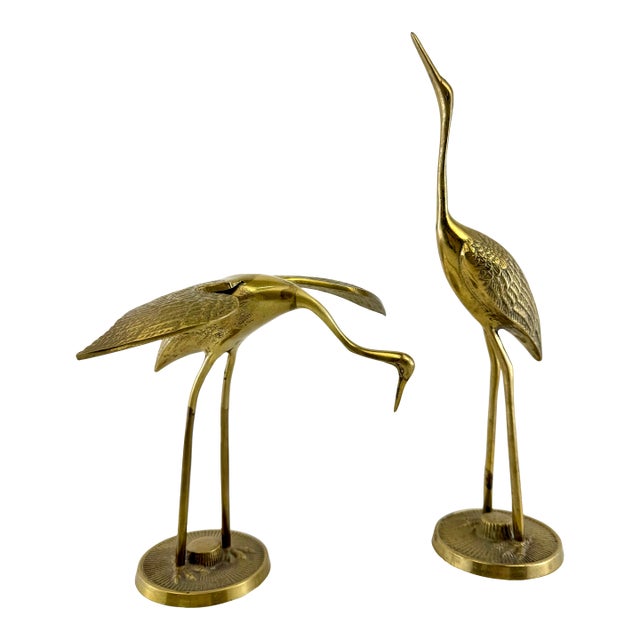 Vintage Brass Crane Sculptures – A Pair For Sale