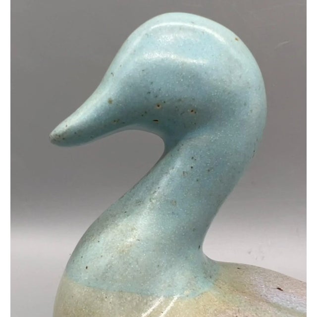 Contemporary Contemporary Studio Pottery Blue, Pink and Tan Ceramic Duck Figure For Sale - Image 3 of 10