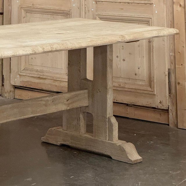 Vintage Rustic European Stripped Oak Trestle Dining Table For Sale In Dallas - Image 6 of 16