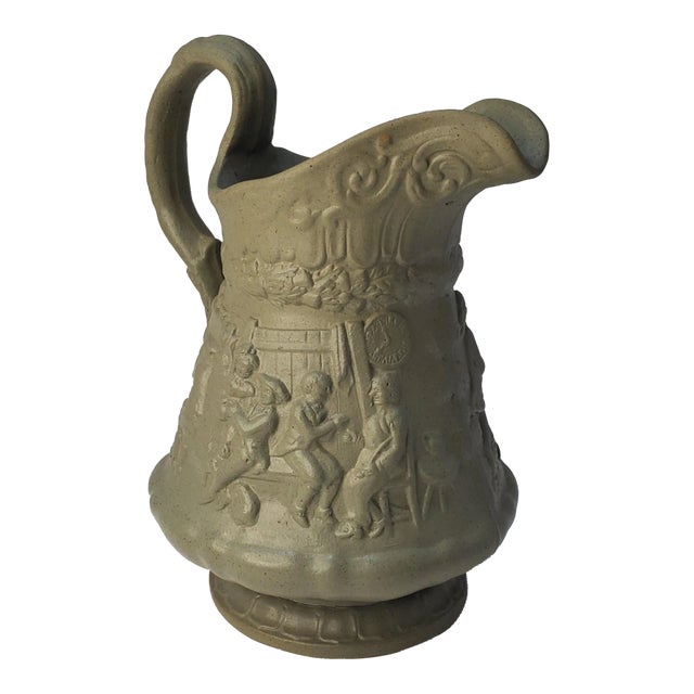 1835 Ridgway Salt Glaze Drabware Pitcher Depicting the Story Tam O'Shanter For Sale