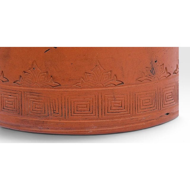 Large Antique Japanese Tokoname Meiji Period Moriage Dragon Cylinder Vase For Sale - Image 9 of 11