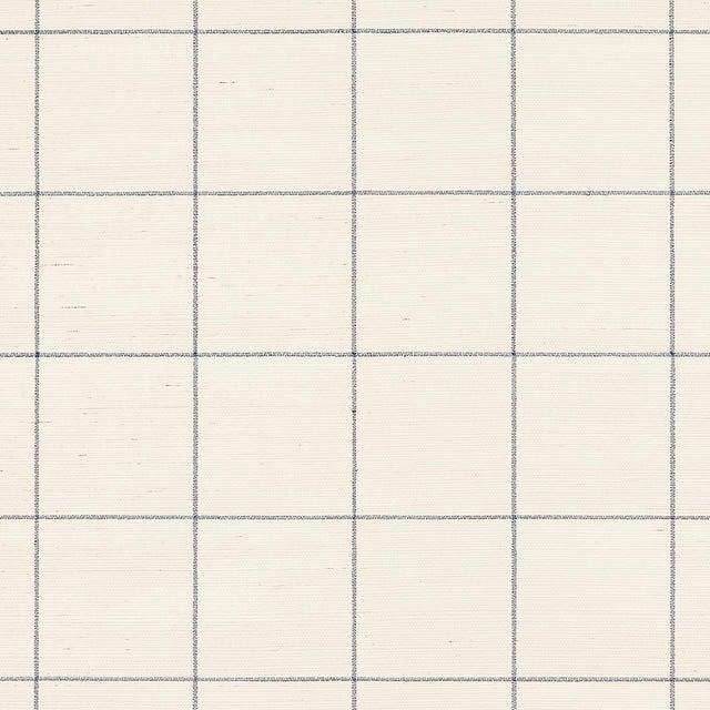 SAMPLE - Schumacher Windowpane Embroidered Sisal Wallpaper In Navy For Sale