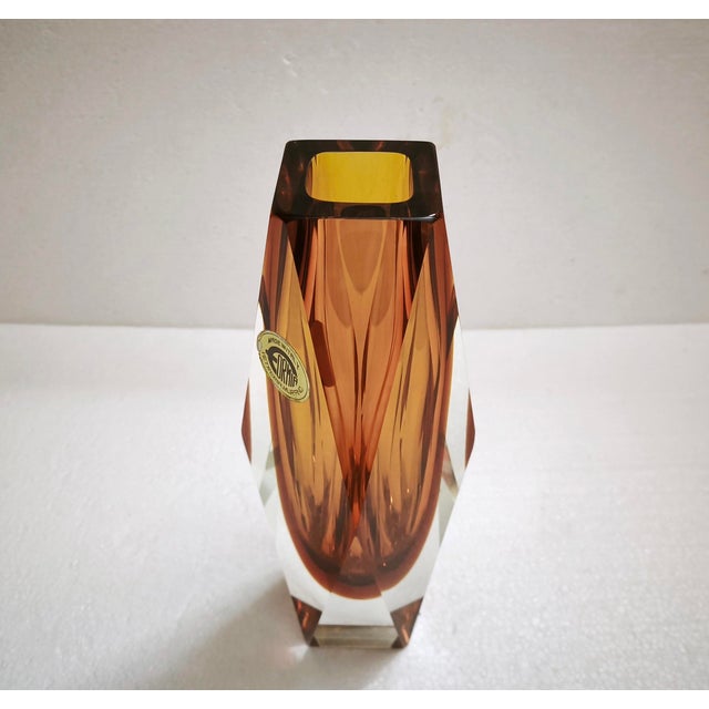 Large Faceted Amber and Clear Formia Sommerso Murano Glass Vase, Italy, 1970s For Sale - Image 6 of 18