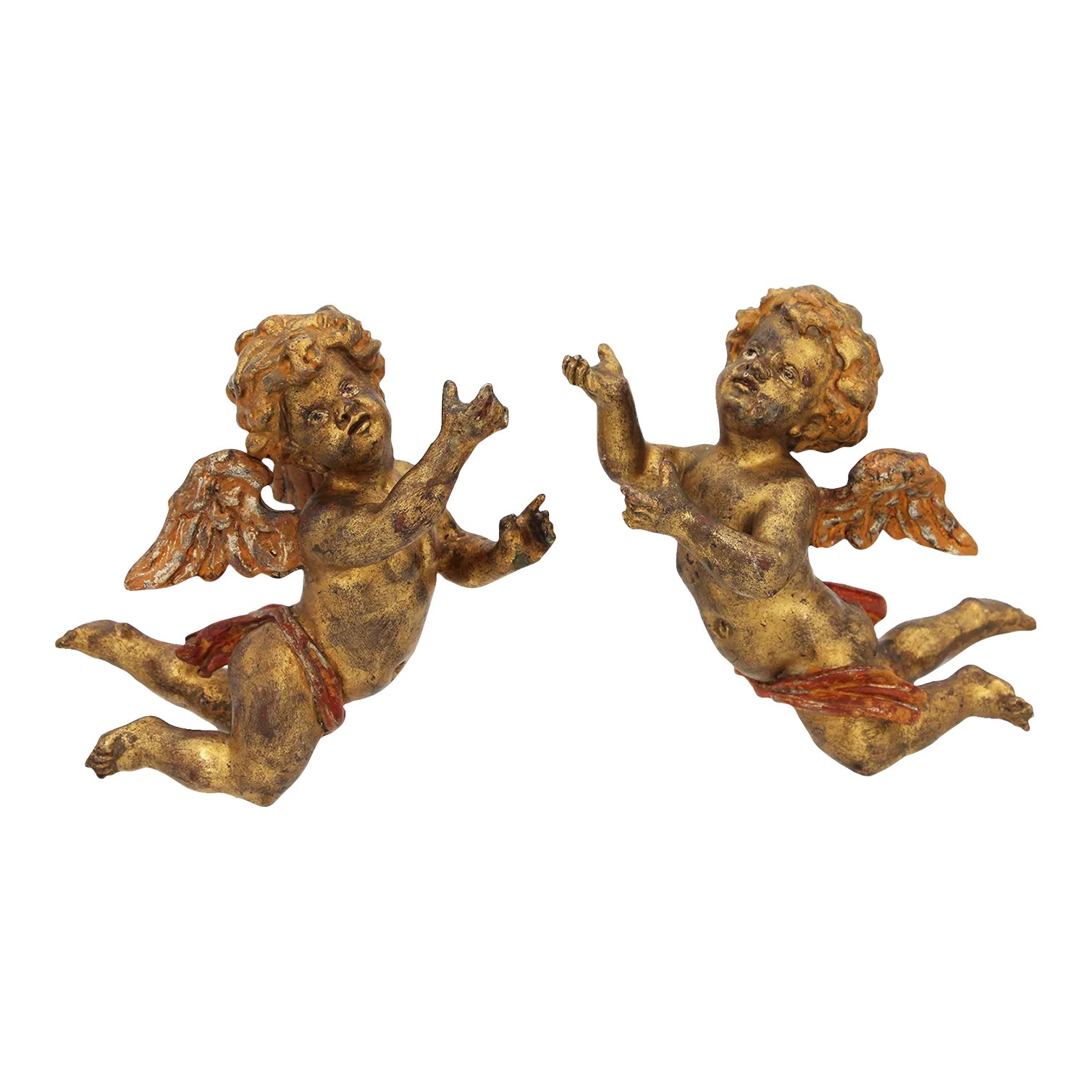 19th Century Antique Baroque Pair of Angels Mounted on Metal Bases ...