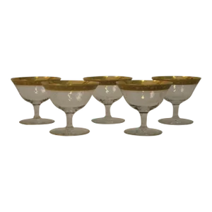 Vintage Tiffin Minton Clear Optic Gold Trim Glass Footed Dessert Cups- Set of 5
