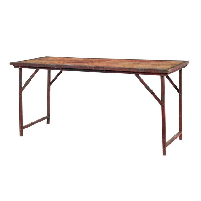 French Painted Folding Metalwork Table, 1920s For Sale - Image 9 of 9