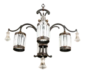 Four Arm Chandelier With Prism Shades and Bell Form Crystals.vintage Crystal Chandeliers