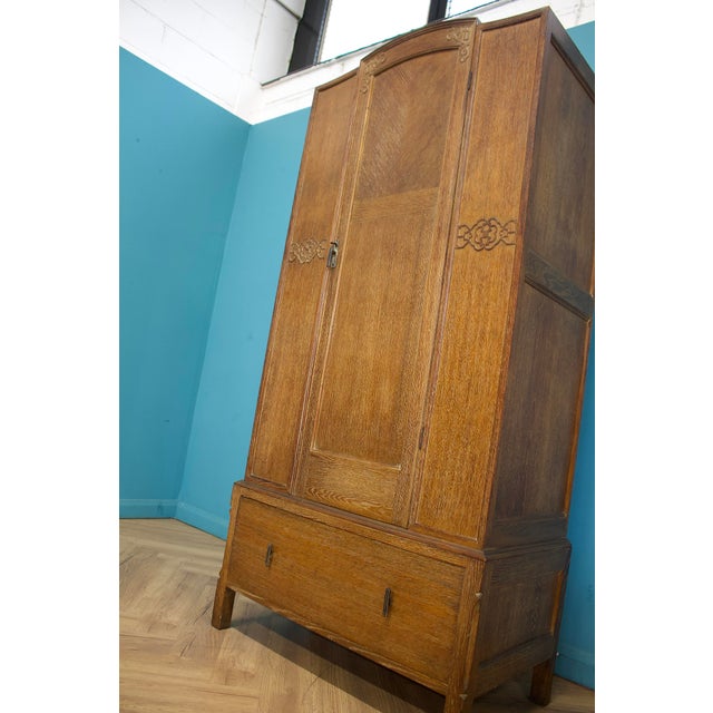 1930s Vintage Art Deco Wardrobe in Limed Oak, 1930s For Sale - Image 5 of 11
