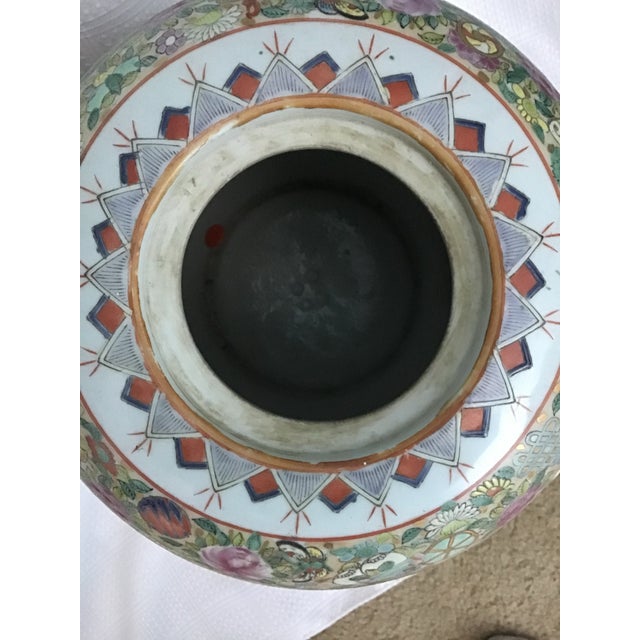 Vintage Chinese Rose Medallion Porcelain Jar, 13"x9", Marked For Sale - Image 9 of 11