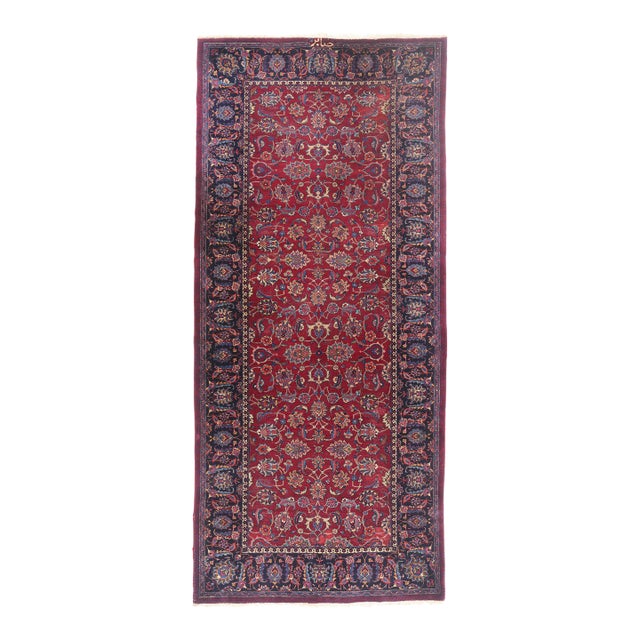 Signed Antique Persian Mashhad Rug, 04'11 X 10'11 For Sale