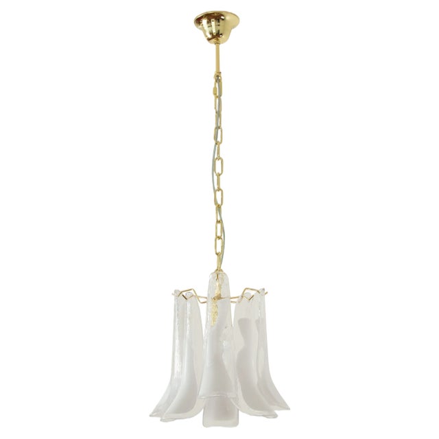 Petal Suspension Lamp in Murano Crystal and White Glass, Italy, 1990s For Sale