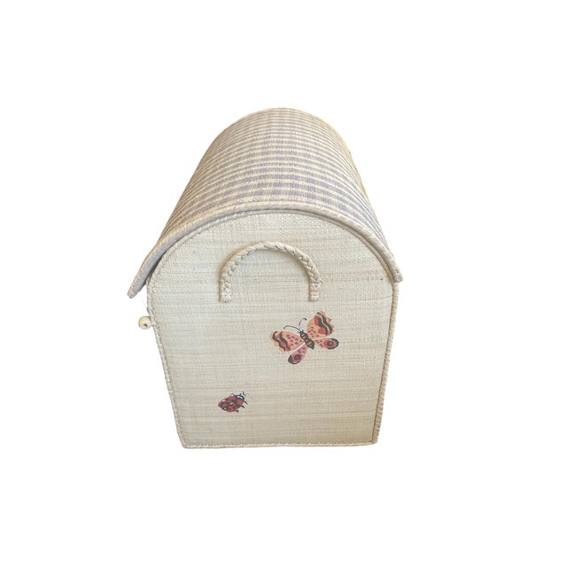 Whimsical Hand-Painted Woven Straw Toy Trunk For Sale - Image 4 of 8