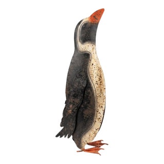 Vintage Folk Art Painted Sheet Metal Penguin Garden Statue For Sale
