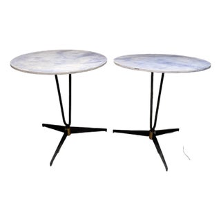 Mid Century Modern Tripod Side Tables Goatskin French Inspired Blue For Sale