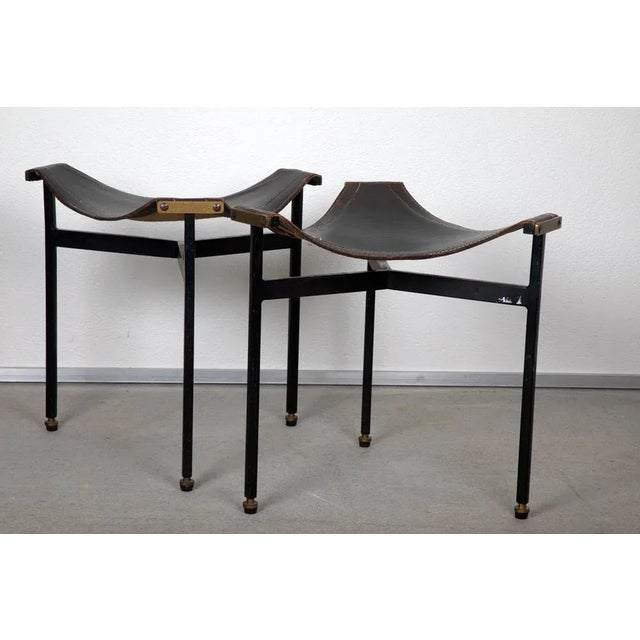 Set of Leather Stools, 1950s For Sale - Image 4 of 4