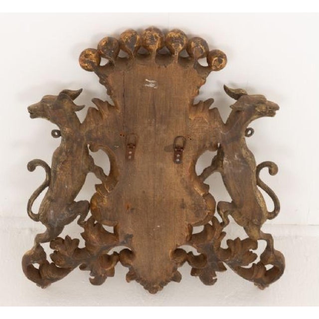 Giltwood Coat of Arms with Carved Heraldic Shield, 1890s For Sale - Image 3 of 7