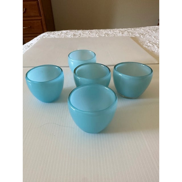1980s Vintage 1980s Glass Aqua Blue Votive Holders - Set of 5 For Sale - Image 5 of 5