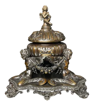 Early 20th Century Renaissance Style Patinated Bronze Inkwell by E.F. Caldwell & Co., New York