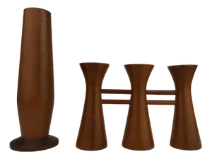 Mid-Century Candle Glow and Vases in Teak, Denmark, Set of 2