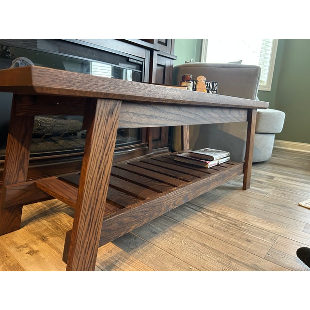 Handcrafted Red Oak Coffee Table For Sale - Image 4 of 6