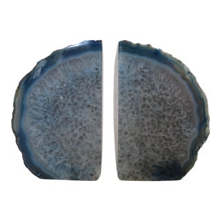 Indigo Blue Crystal Rock Geode Bookends - a Pair For Sale