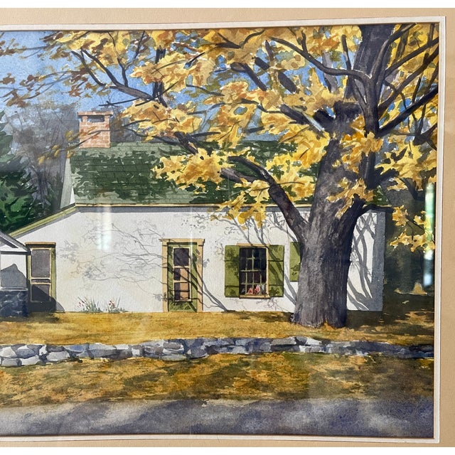 Yellow 1983 Watercolor Painting, "Home Near Sergeantsville, New Jersey" by Pat Shamy, Framed For Sale - Image 8 of 10