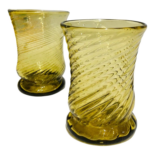 Antique Handblown Twisted Art Glass Tumblers- Set of 2 For Sale
