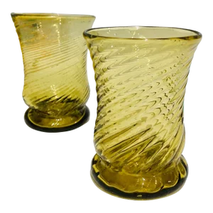 Antique Handblown Twisted Art Glass Tumblers- Set of 2