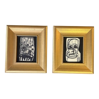 2 Contemporary Original Wayne Cunningham Abstract Marker Drawings- Set of 2 For Sale