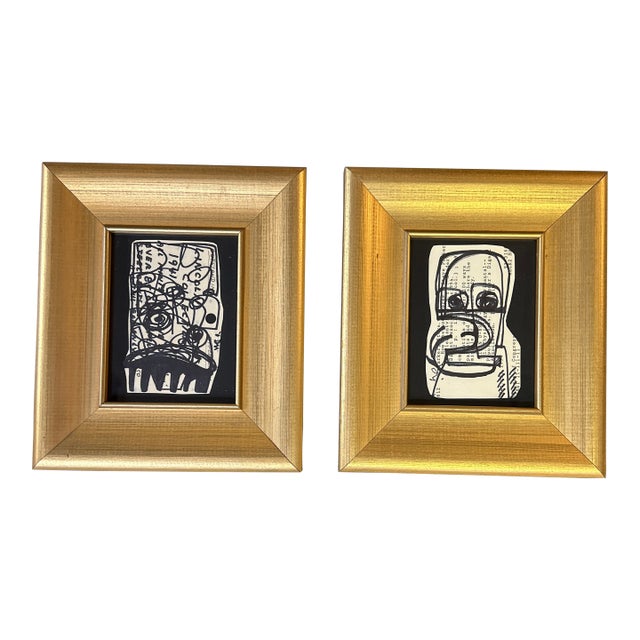 2 Contemporary Original Wayne Cunningham Abstract Marker Drawings- Set of 2 For Sale