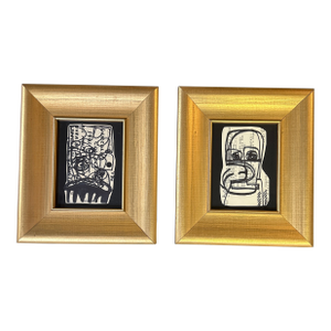 2 Contemporary Original Wayne Cunningham Abstract Marker Drawings- Set of 2