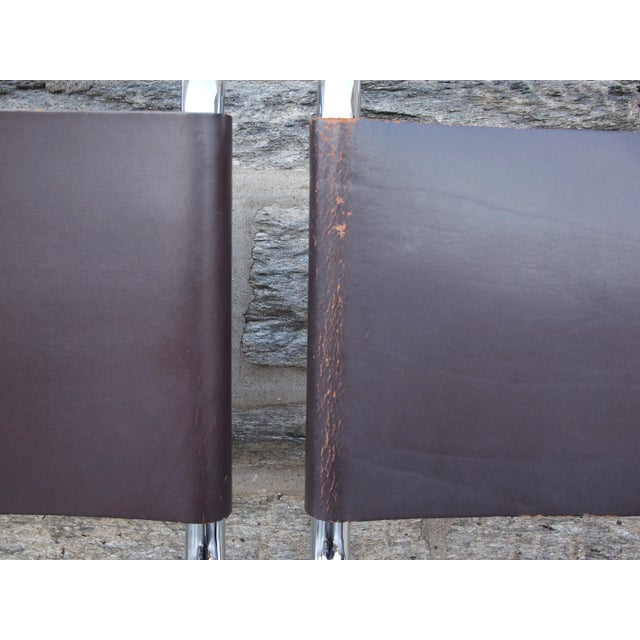 Brown Set of 4 Vintage Knoll Spoleto Side Dining Chair, Chrome + Brown Leather For Sale - Image 8 of 11