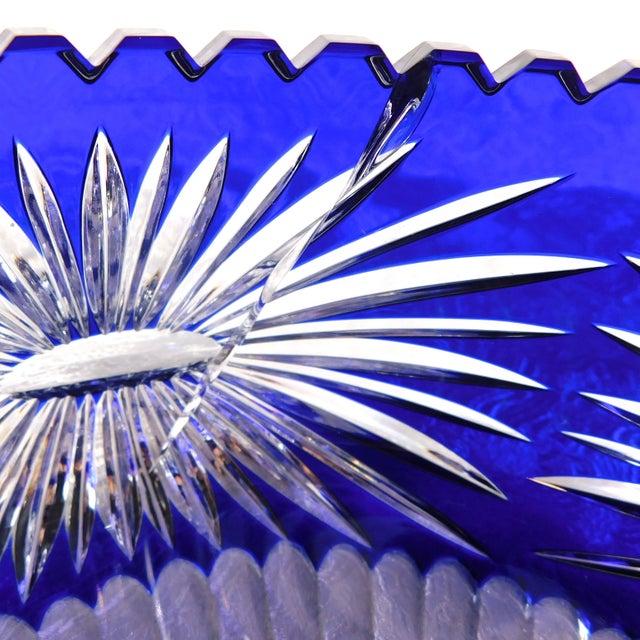Large 1960s Blue Cut to Clear Bowl With Flower Design For Sale - Image 11 of 12