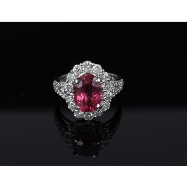 Late 20th Century Rare 4.18ct Gia Certified Pink Sapphire & 1.32ct Diamond Platinum Ring Size 6.25 For Sale - Image 12 of 18