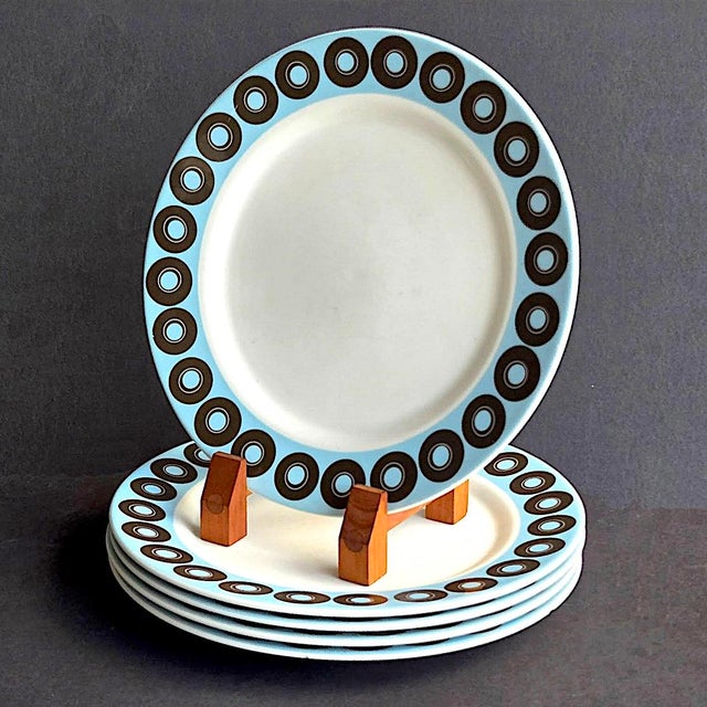 Ceramic Vintage Jonathan Adler Happy Home Circles & Stripes Dinner Plates, Set of 5 For Sale - Image 7 of 16