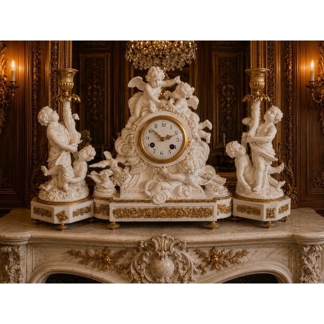 1840s French Sevres White Biscuit Clock Set - 3 Pc For Sale - Image 6 of 18
