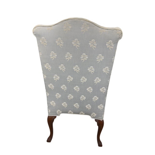 Baker Furniture Attributed Blue Damask Wingback Chairs - A Pair For Sale - Image 11 of 15