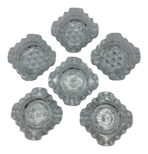 Mid-Century Modern Set of 6 American Clear Fostoria Ashtrays - Cubist Style