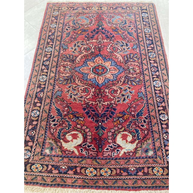 Red Antique Hand-Knotted Turkish Rug, Wool, Floral Design, 1940, Turkey For Sale - Image 8 of 17