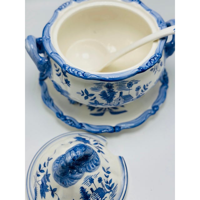 Vintage Blue and White Soup Tureen With Charger Plate For Sale - Image 4 of 5