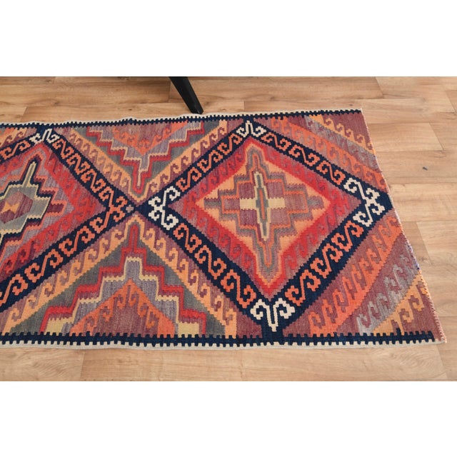 Red 1970s Vintage Handmade Wool Cotton Red Runner Rug For Sale - Image 8 of 11